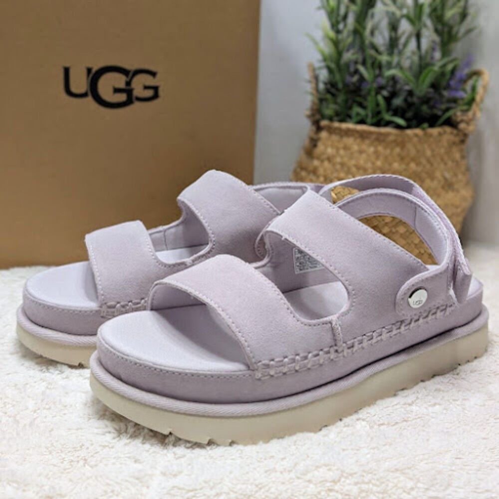 UGG Goldenstar Glide Bay Fog Suede Convertible Slide Sandals Women's 9.5 NIB